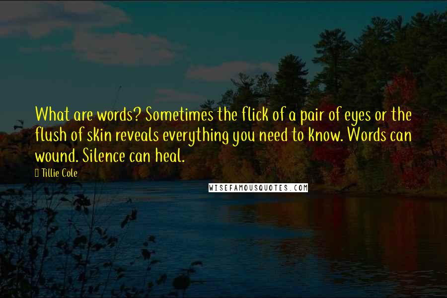 Tillie Cole Quotes: What are words? Sometimes the flick of a pair of eyes or the flush of skin reveals everything you need to know. Words can wound. Silence can heal.