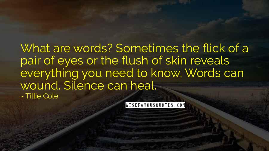 Tillie Cole Quotes: What are words? Sometimes the flick of a pair of eyes or the flush of skin reveals everything you need to know. Words can wound. Silence can heal.