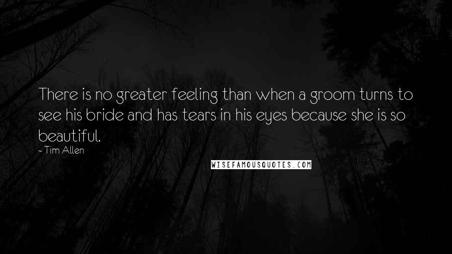 Tim Allen Quotes: There is no greater feeling than when a groom turns to see his bride and has tears in his eyes because she is so beautiful.