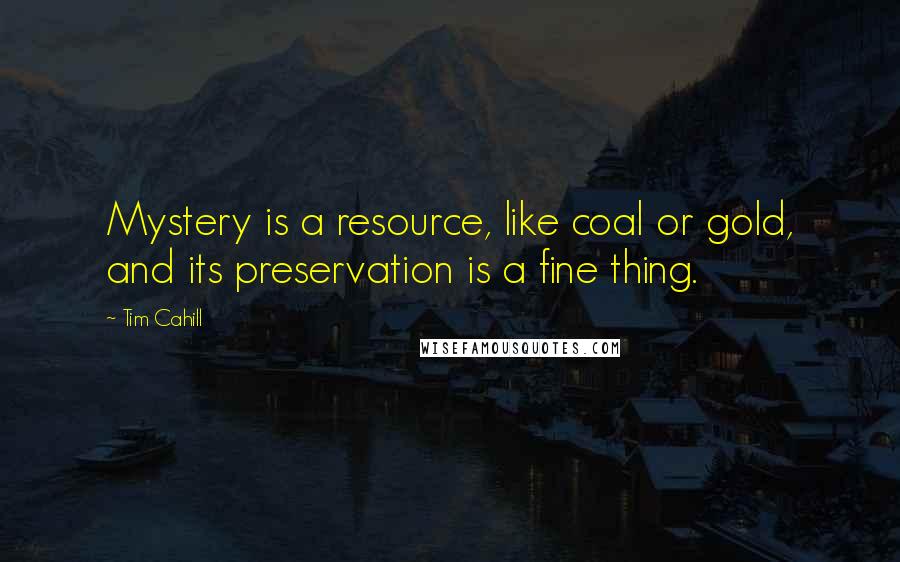 Tim Cahill Quotes: Mystery is a resource, like coal or gold, and its preservation is a fine thing.