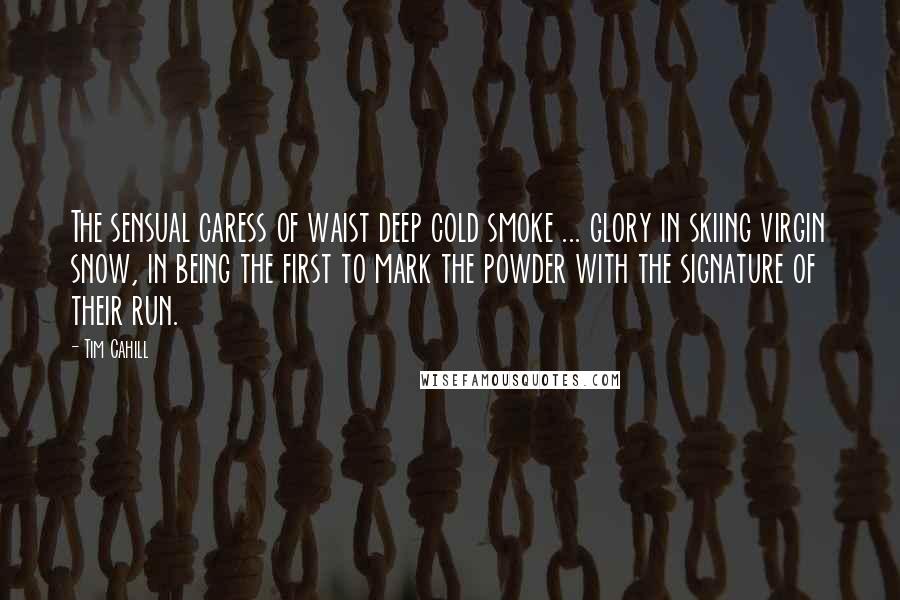 Tim Cahill Quotes: The sensual caress of waist deep cold smoke ... glory in skiing virgin snow, in being the first to mark the powder with the signature of their run.