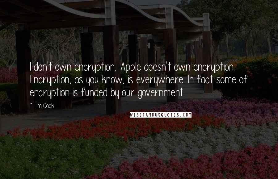 Tim Cook Quotes: I don't own encryption, Apple doesn't own encryption. Encryption, as you know, is everywhere. In fact some of encryption is funded by our government.