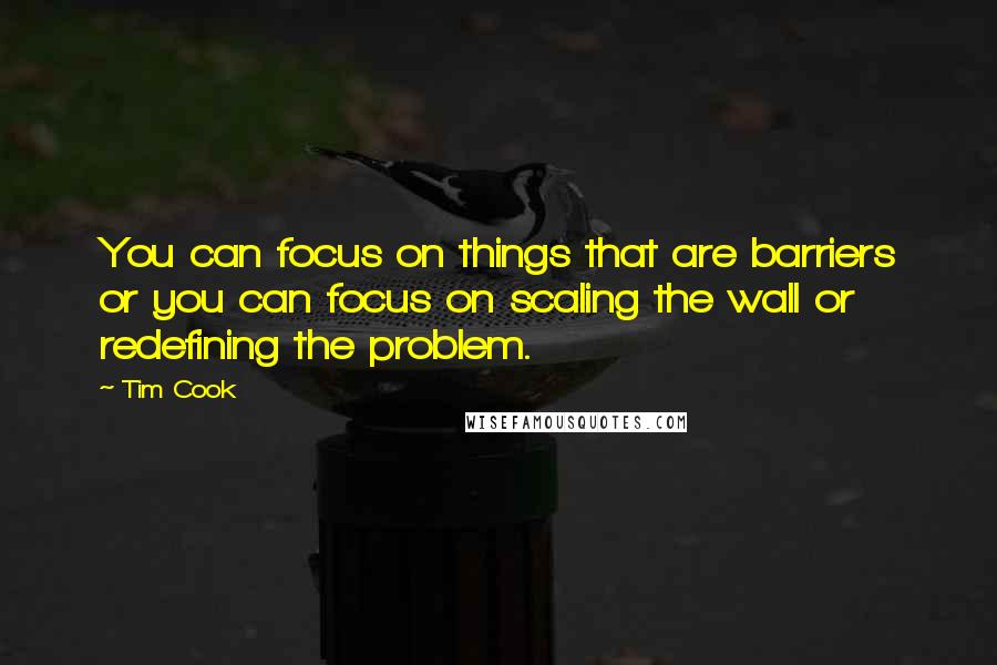 Tim Cook Quotes: You can focus on things that are barriers or you can focus on scaling the wall or redefining the problem.