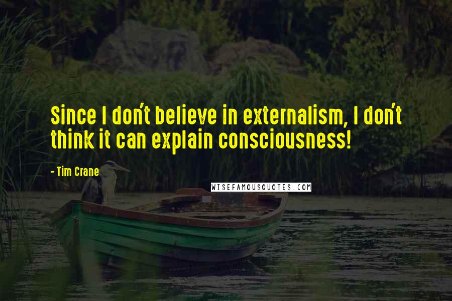 Tim Crane Quotes: Since I don't believe in externalism, I don't think it can explain consciousness!