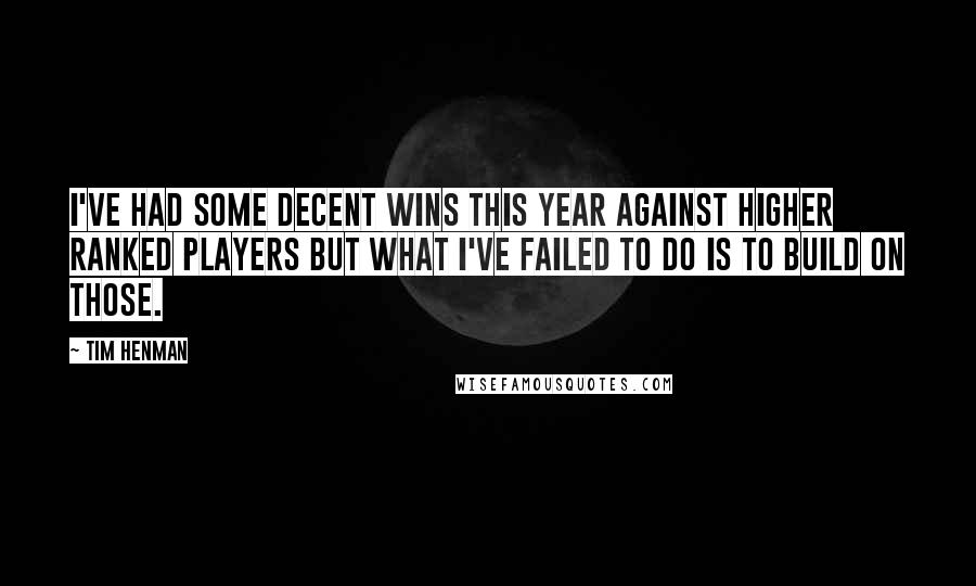 Tim Henman Quotes: I've had some decent wins this year against higher ranked players but what I've failed to do is to build on those.