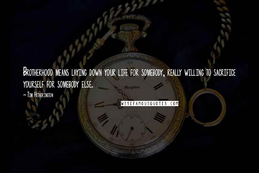 Tim Hetherington Quotes: Brotherhood means laying down your life for somebody, really willing to sacrifice yourself for somebody else.