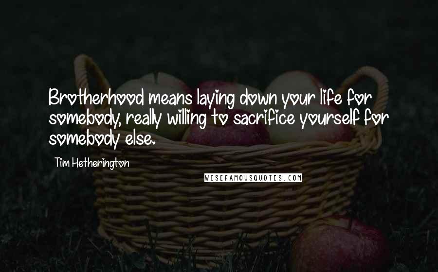 Tim Hetherington Quotes: Brotherhood means laying down your life for somebody, really willing to sacrifice yourself for somebody else.