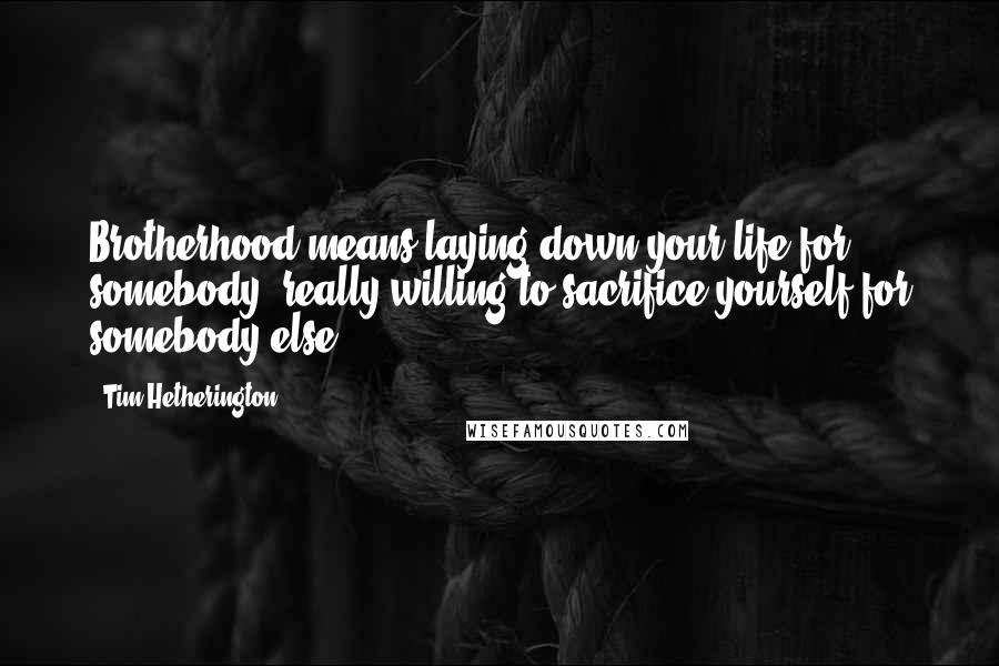 Tim Hetherington Quotes: Brotherhood means laying down your life for somebody, really willing to sacrifice yourself for somebody else.