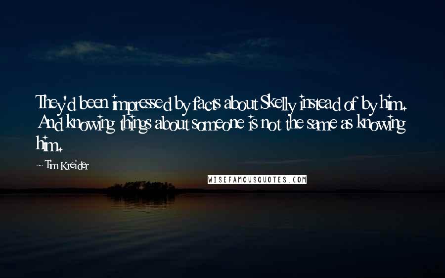 Tim Kreider Quotes: They'd been impressed by facts about Skelly instead of by him. And knowing things about someone is not the same as knowing him.