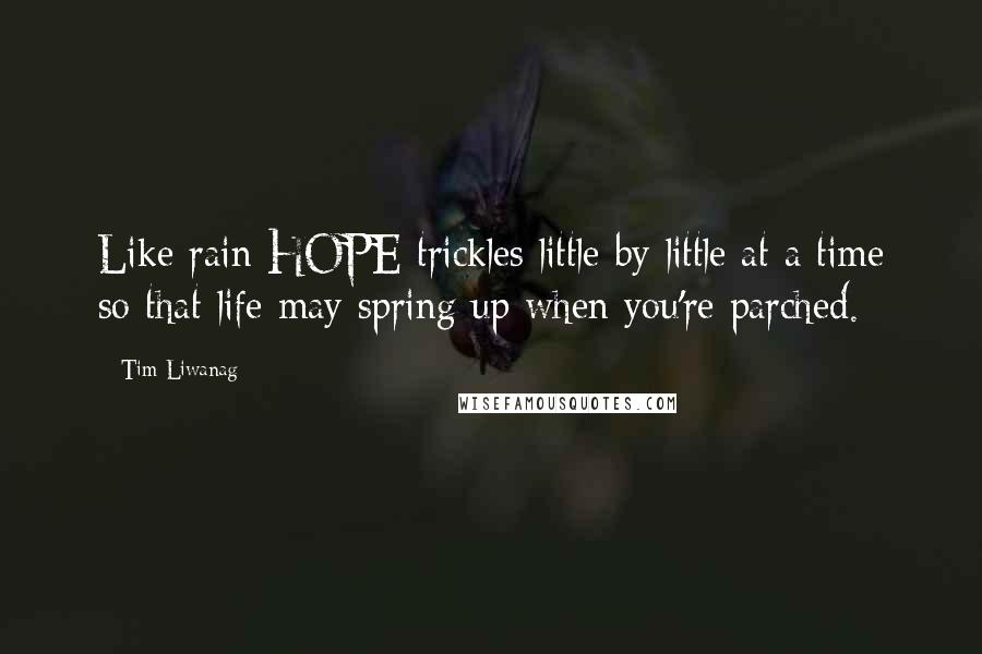 Tim Liwanag Quotes: Like rain HOPE trickles little by little at a time so that life may spring up when you're parched.