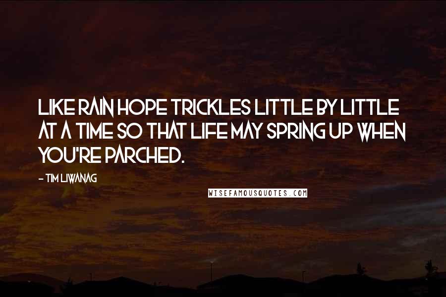 Tim Liwanag Quotes: Like rain HOPE trickles little by little at a time so that life may spring up when you're parched.