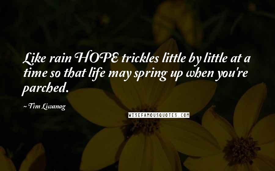 Tim Liwanag Quotes: Like rain HOPE trickles little by little at a time so that life may spring up when you're parched.