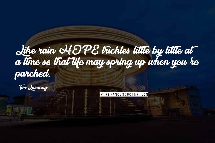 Tim Liwanag Quotes: Like rain HOPE trickles little by little at a time so that life may spring up when you're parched.