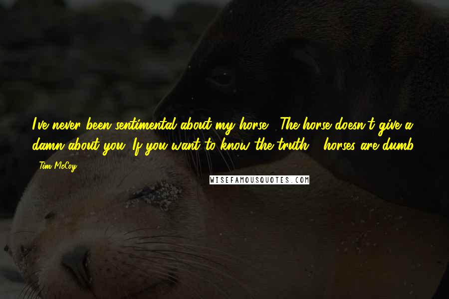 Tim McCoy Quotes: I've never been sentimental about my horse. The horse doesn't give a damn about you. If you want to know the truth - horses are dumb.