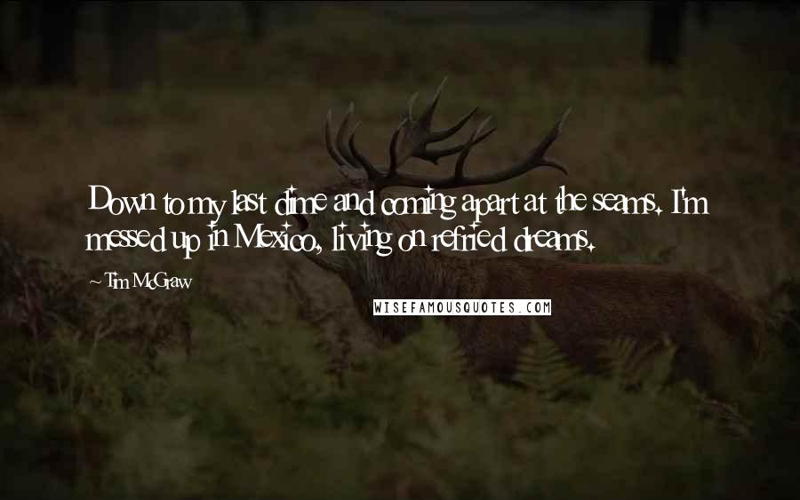 Tim McGraw Quotes: Down to my last dime and coming apart at the seams. I'm messed up in Mexico, living on refried dreams.