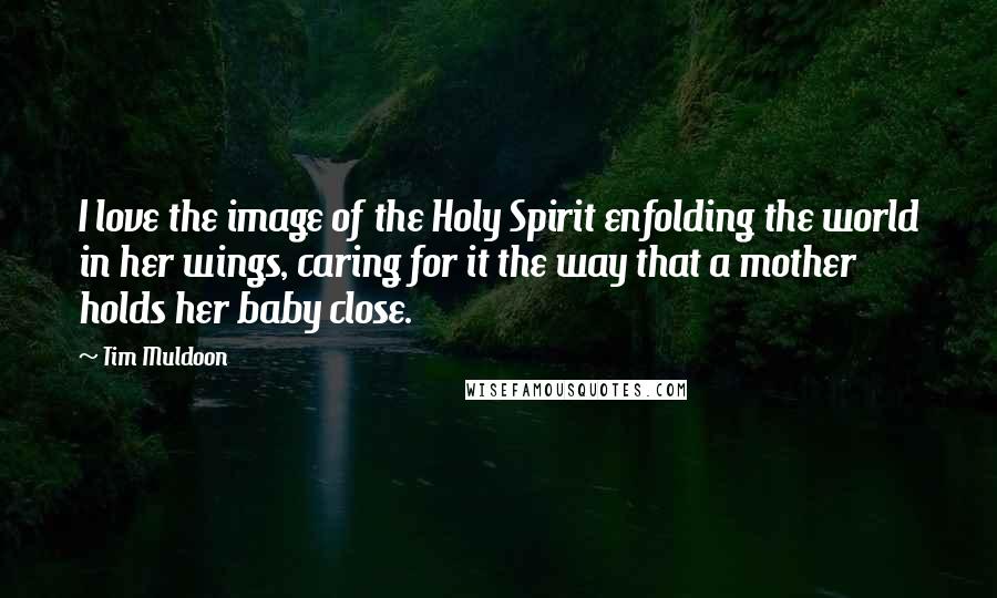 Tim Muldoon Quotes: I love the image of the Holy Spirit enfolding the world in her wings, caring for it the way that a mother holds her baby close.