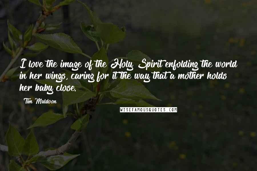 Tim Muldoon Quotes: I love the image of the Holy Spirit enfolding the world in her wings, caring for it the way that a mother holds her baby close.