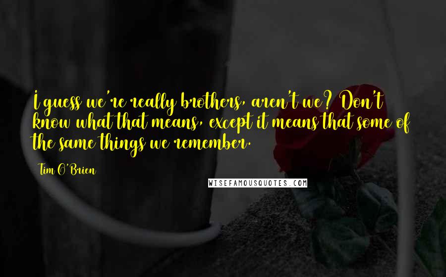 Tim O'Brien Quotes: I guess we're really brothers, aren't we? Don't know what that means, except it means that some of the same things we remember.