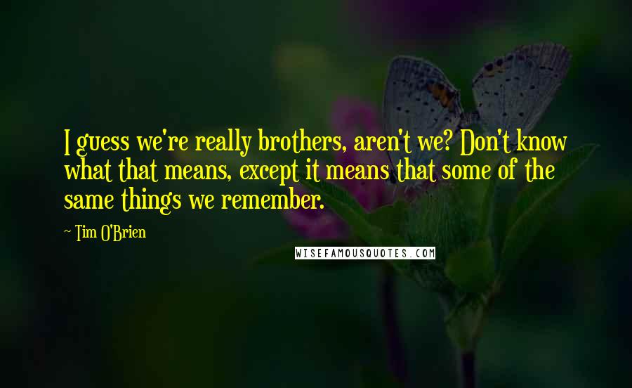 Tim O'Brien Quotes: I guess we're really brothers, aren't we? Don't know what that means, except it means that some of the same things we remember.