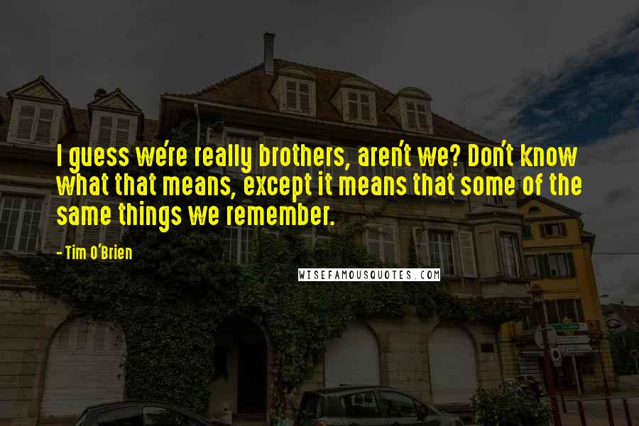 Tim O'Brien Quotes: I guess we're really brothers, aren't we? Don't know what that means, except it means that some of the same things we remember.