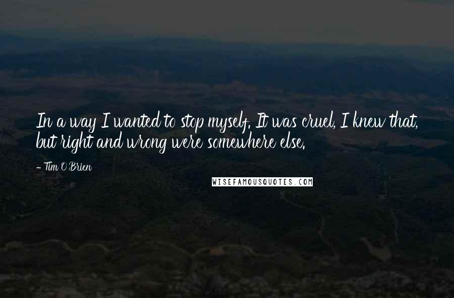 Tim O'Brien Quotes: In a way I wanted to stop myself. It was cruel, I knew that, but right and wrong were somewhere else.