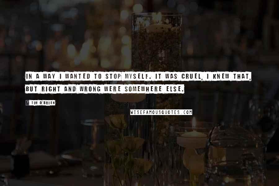 Tim O'Brien Quotes: In a way I wanted to stop myself. It was cruel, I knew that, but right and wrong were somewhere else.