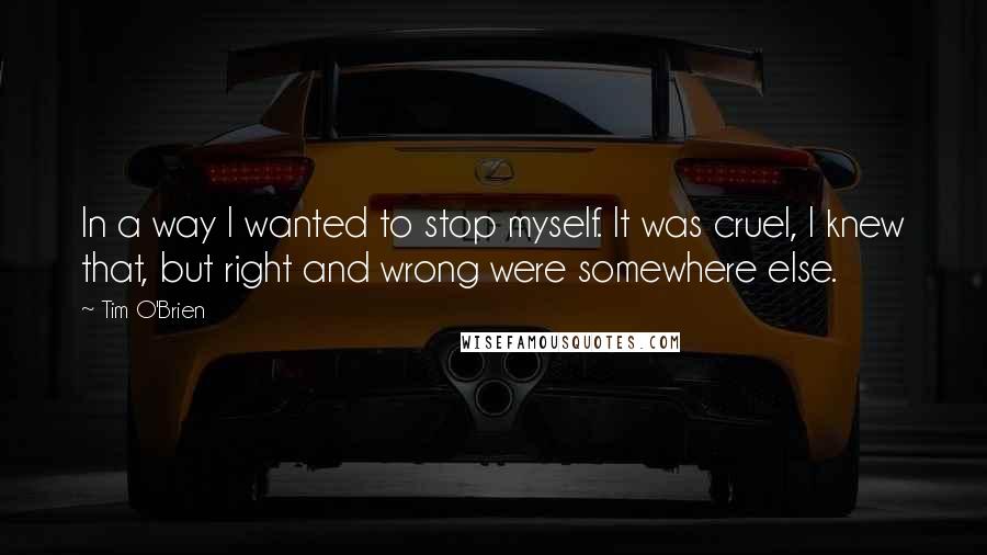 Tim O'Brien Quotes: In a way I wanted to stop myself. It was cruel, I knew that, but right and wrong were somewhere else.