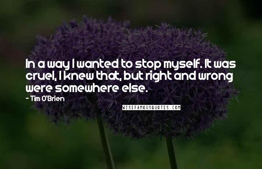 Tim O'Brien Quotes: In a way I wanted to stop myself. It was cruel, I knew that, but right and wrong were somewhere else.