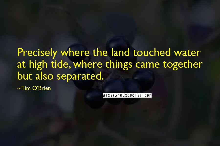 Tim O'Brien Quotes: Precisely where the land touched water at high tide, where things came together but also separated.