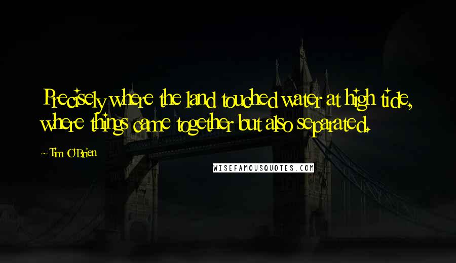 Tim O'Brien Quotes: Precisely where the land touched water at high tide, where things came together but also separated.