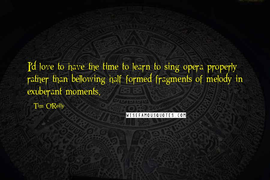 Tim O'Reilly Quotes: I'd love to have the time to learn to sing opera properly rather than bellowing half-formed fragments of melody in exuberant moments.