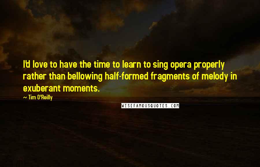 Tim O'Reilly Quotes: I'd love to have the time to learn to sing opera properly rather than bellowing half-formed fragments of melody in exuberant moments.