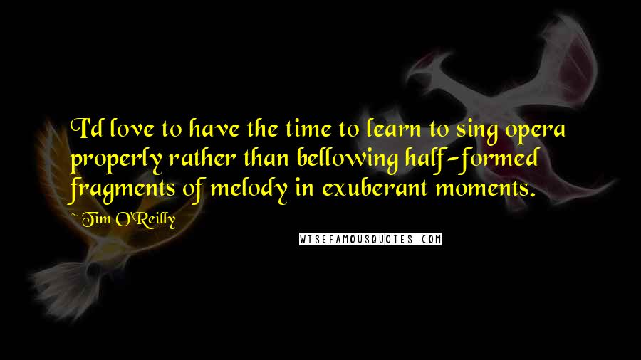 Tim O'Reilly Quotes: I'd love to have the time to learn to sing opera properly rather than bellowing half-formed fragments of melody in exuberant moments.