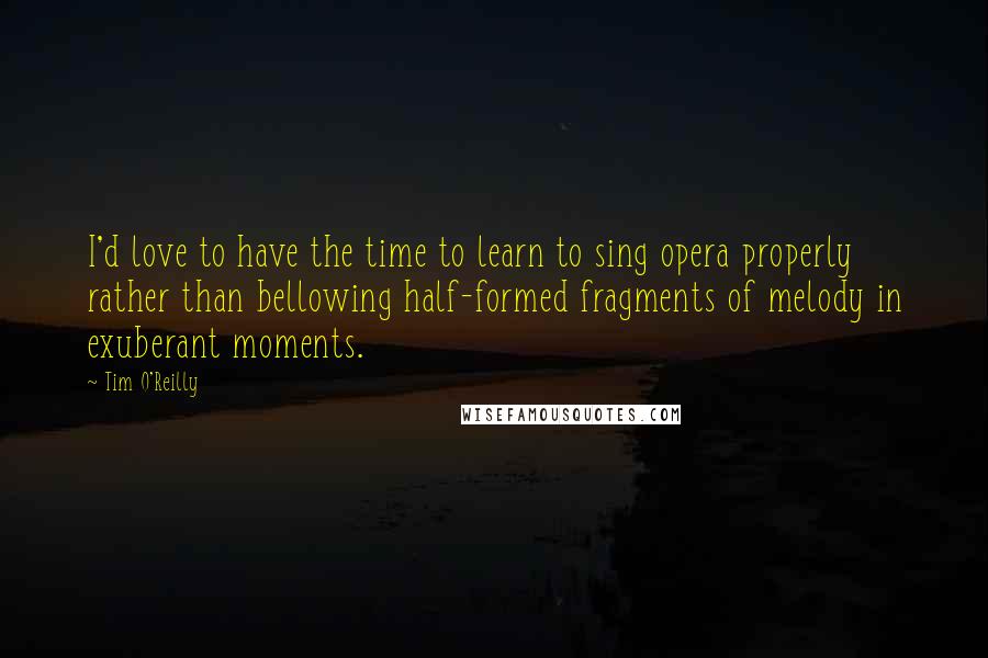 Tim O'Reilly Quotes: I'd love to have the time to learn to sing opera properly rather than bellowing half-formed fragments of melody in exuberant moments.