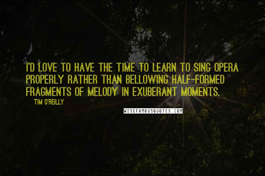 Tim O'Reilly Quotes: I'd love to have the time to learn to sing opera properly rather than bellowing half-formed fragments of melody in exuberant moments.