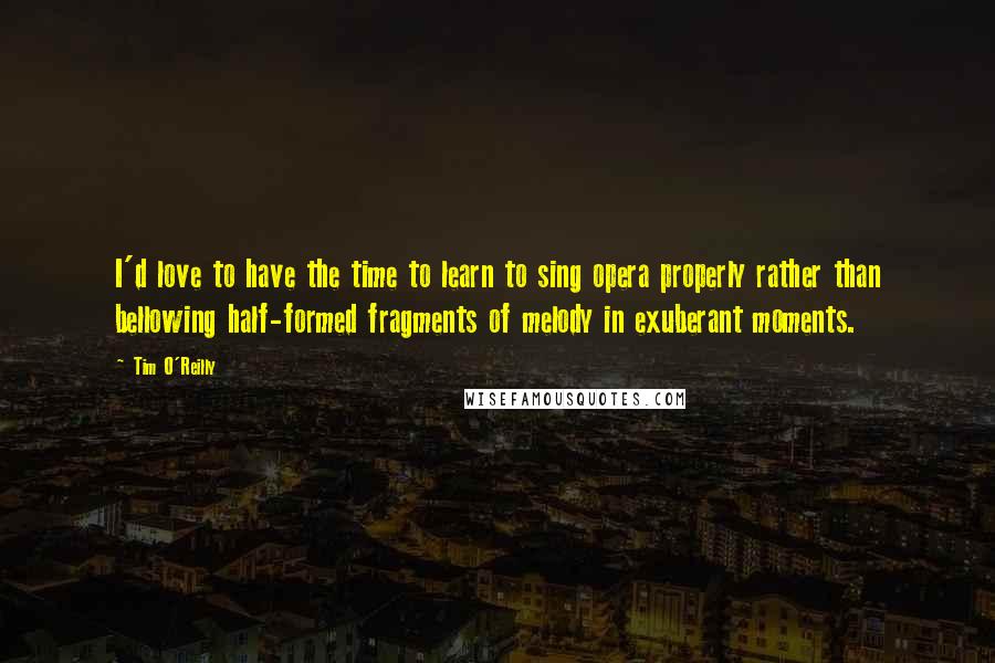 Tim O'Reilly Quotes: I'd love to have the time to learn to sing opera properly rather than bellowing half-formed fragments of melody in exuberant moments.