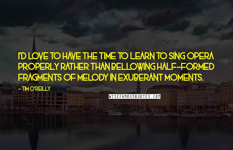 Tim O'Reilly Quotes: I'd love to have the time to learn to sing opera properly rather than bellowing half-formed fragments of melody in exuberant moments.