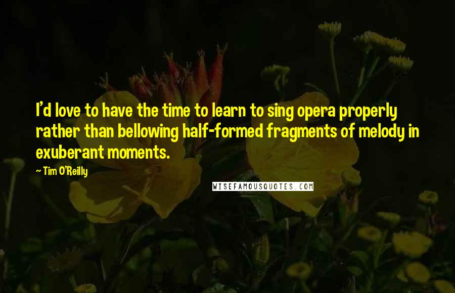 Tim O'Reilly Quotes: I'd love to have the time to learn to sing opera properly rather than bellowing half-formed fragments of melody in exuberant moments.