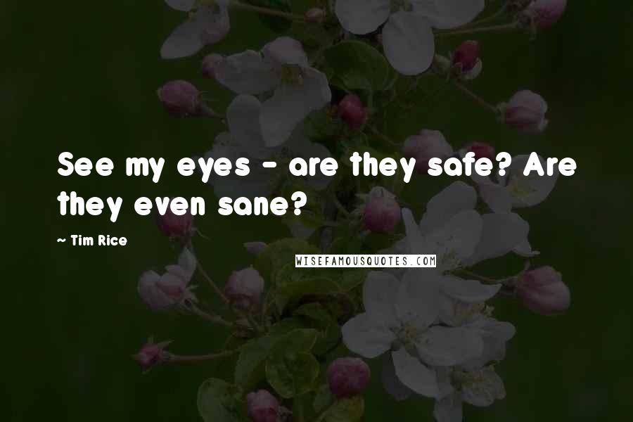 Tim Rice Quotes: See my eyes - are they safe? Are they even sane?