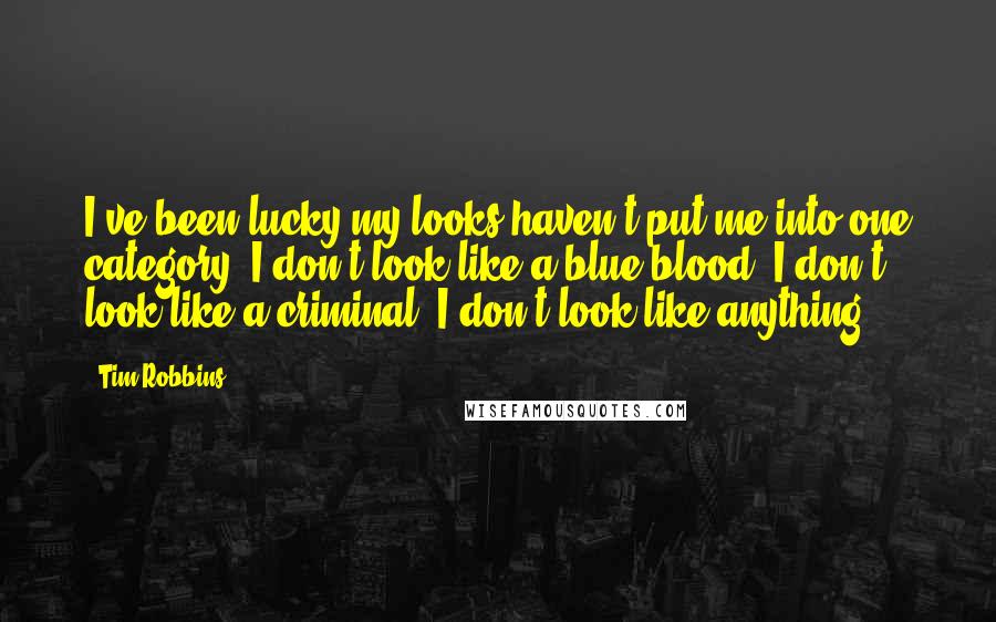 Tim Robbins Quotes: I've been lucky-my looks haven't put me into one category. I don't look like a blue blood. I don't look like a criminal. I don't look like anything.