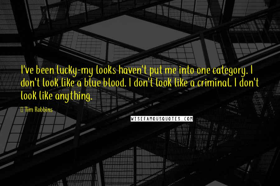 Tim Robbins Quotes: I've been lucky-my looks haven't put me into one category. I don't look like a blue blood. I don't look like a criminal. I don't look like anything.