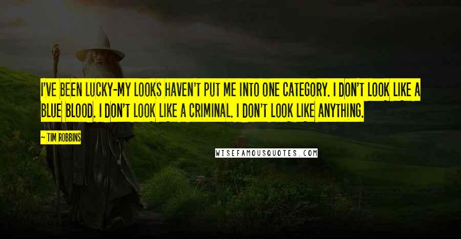 Tim Robbins Quotes: I've been lucky-my looks haven't put me into one category. I don't look like a blue blood. I don't look like a criminal. I don't look like anything.