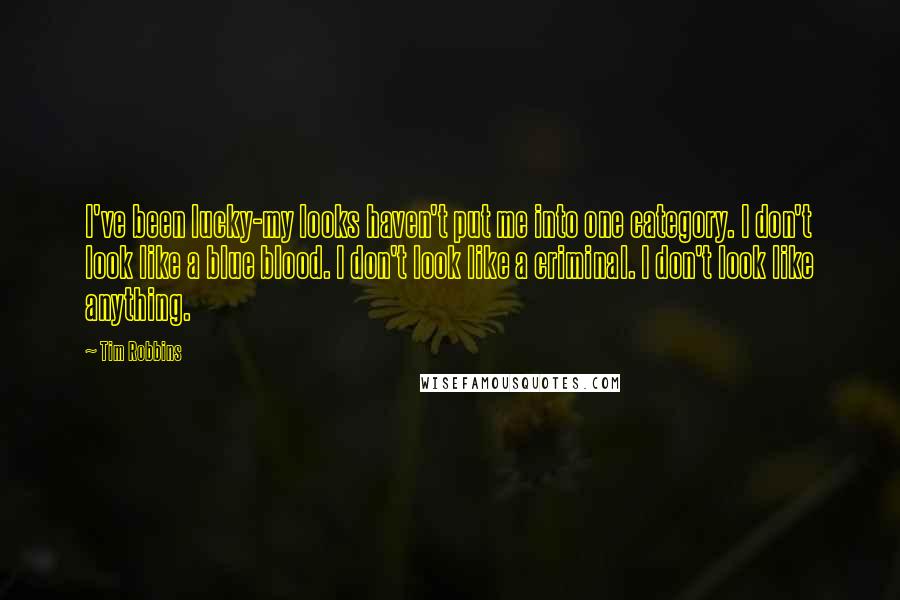 Tim Robbins Quotes: I've been lucky-my looks haven't put me into one category. I don't look like a blue blood. I don't look like a criminal. I don't look like anything.