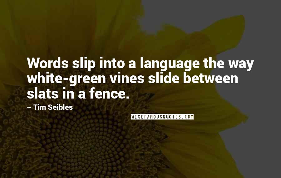 Tim Seibles Quotes: Words slip into a language the way white-green vines slide between slats in a fence.