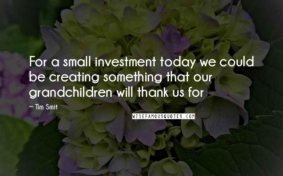 Tim Smit Quotes: For a small investment today we could be creating something that our grandchildren will thank us for