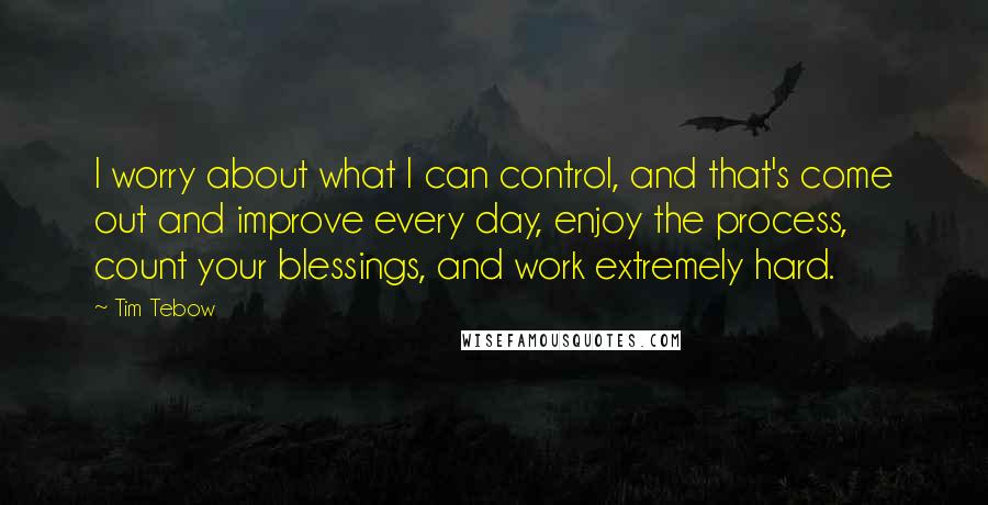 Tim Tebow Quotes: I worry about what I can control, and that's come out and improve every day, enjoy the process, count your blessings, and work extremely hard.