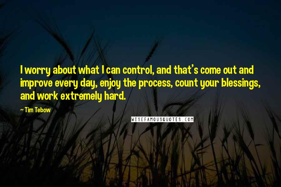 Tim Tebow Quotes: I worry about what I can control, and that's come out and improve every day, enjoy the process, count your blessings, and work extremely hard.