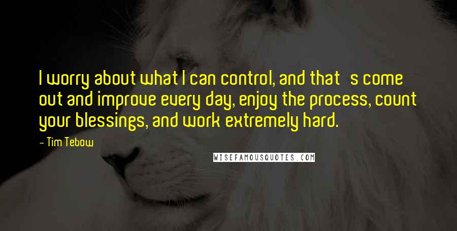 Tim Tebow Quotes: I worry about what I can control, and that's come out and improve every day, enjoy the process, count your blessings, and work extremely hard.