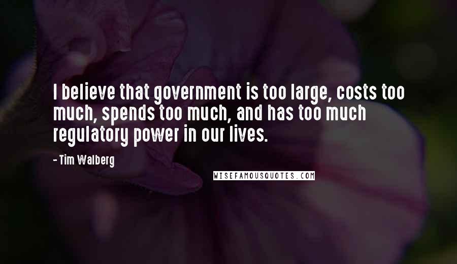 Tim Walberg Quotes: I believe that government is too large, costs too much, spends too much, and has too much regulatory power in our lives.