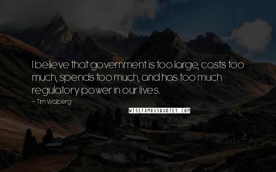 Tim Walberg Quotes: I believe that government is too large, costs too much, spends too much, and has too much regulatory power in our lives.